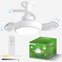 Socket Fan Light with Remote, 17.9" Small Ceiling Fans with Lights, Infinitely Dimmable, Timed and 3-Speed Wind Speeds, Easy Install Screw-in E26 Base for Bedroom Kitchen Garage Living Room
