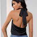 MakeMeChic Women's Satin Silk Backless Halter Tops High Neck Sleeveless Camisole Summer Classy Going Out Top (Black, S)