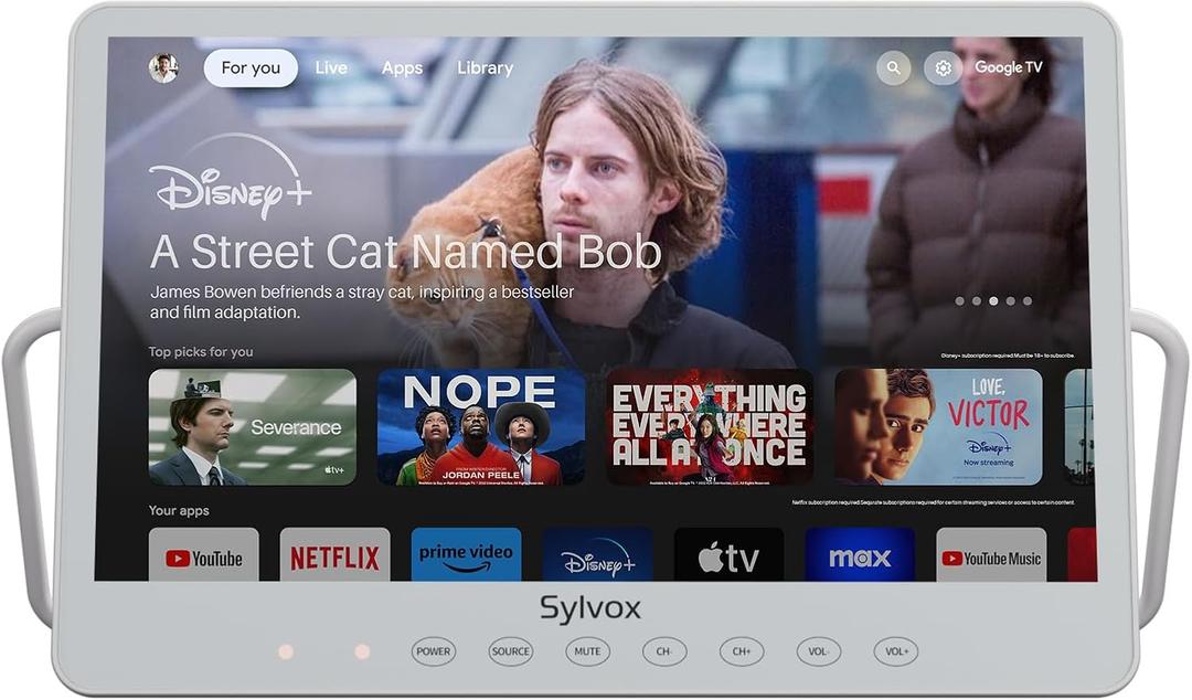 SYLVOX Portable TV, 15.6‘’ Google TV, IP66 Waterproof, 1080P Small Smart Television with Google Assistant Remote | 10000mAh Battery-Powered TV for Kitchen, RV and More