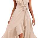 RETTYGARDEN Women's 2026 Spring Cross Midi Dress Casual Boho Deep V Neck Short Sleeve Ruffle Hem Split Beach Long Dresses, Large