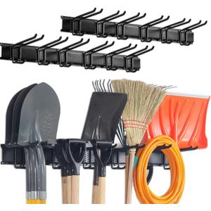 Wall Mount Tool Storage Rack, Garage Organization, Heavy Duty Garage Storage Tool Organizer, Garden Tool Wall Hooks and Hangers, Hold Up to 350lbs Black 2Pack (96inch)