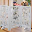 Freestanding Dog Gate 48", Foldable Wooden Pet Barrier, Sunflower Design