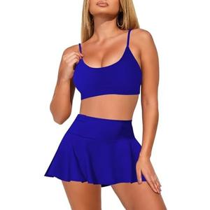 Kisscynest Womens Swim Skirt High Waisted Bikini Sets Two Piece Tummy Control Swimsuits Scoop Neck Sporty Bathing Suit, Size Small