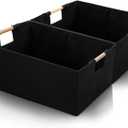 ZOOFOX Set of 2 Black Storage Baskets, Closet Storage Bins with Wooden Handles, Foldable Rectangular Storage Baskets for Shelves, Closets, Home, Office