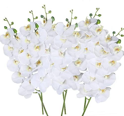 27" Artificial Phalaenopsis Flowers 6 Pcs White Artificial Orchid Flowers Stem Plants for Home Décor