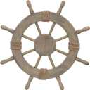 Asense Ornamental Wall Decoration Wooden Nautical Ship Steering Wheel, 24-inch, Brown
