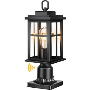 Dusk to Dawn Outdoor Post Lights, Black Post Lights Outdoor with Pier Mount Base, Waterproof Lamp Posts Outdo or Lighting with Tempered Glass for Garden, Porch Patio(Hardwired 120V, Not Solar)