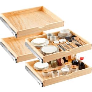 Sintuff 4 Pack Wooden Pull out Tray Cabinet Organizer Gentle Close Roll out Shelves for Kitchen Cabinets Fully Assembled Slide Pantry Shelves (26'' X 21'')
