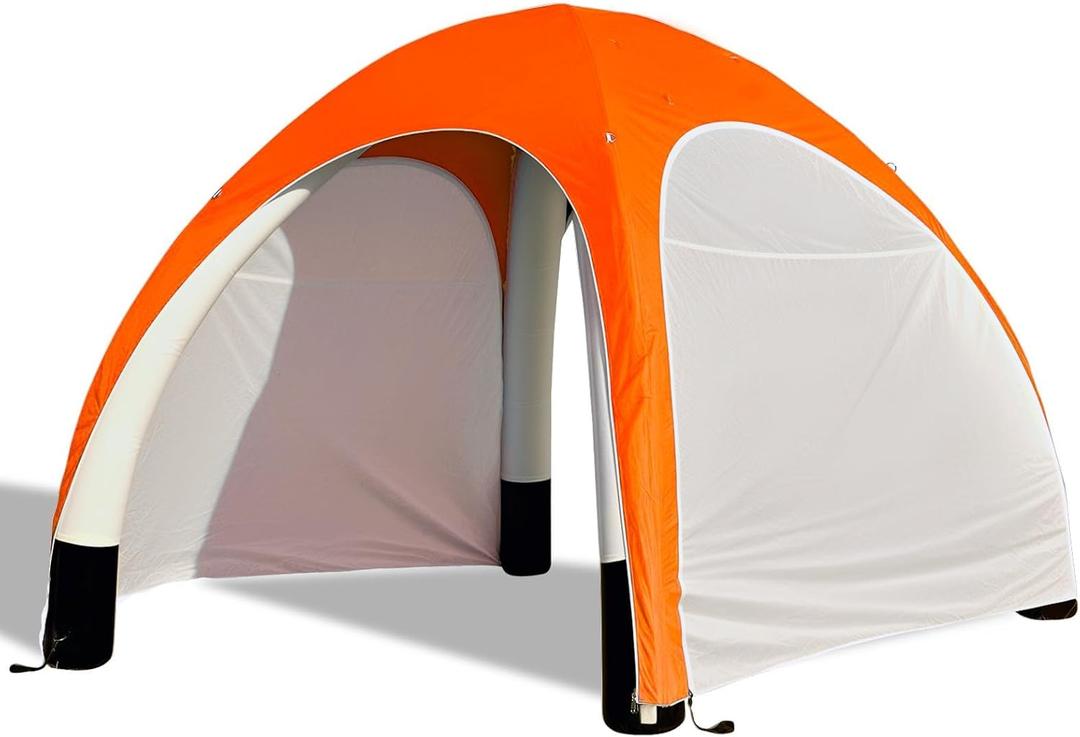 Inflatable Shade Air Canopy Tent 10x10Ft Outdoor UV Protection Sun Shelter with 2 Removable Side Panels,Stakes & Sandbags,Air Pump, for Outdoor,Marketing Events,Trade ShowsOrange