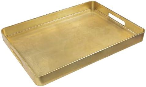 MAONAME Gold Decorative Tray with Handles, Foil Serving Tray for Ottoman, Rectangular Coffee Trays for Living Room, Bathroom, 16.7" L x 11.8" W x 1.6" H