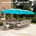 SUPERJARE 15FT Outdoor Patio Umbrella with Base Included, Double Sided Pool Umbrellas with Fade Resistant Canopy, Extra-Large Table Umbrella for Deck, Market, Backyard, Light Blue