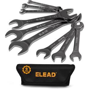 ELEAD 9-Piece Super-Thin Open End Wrench Set, SAE 1/4"-1-1/16", CR-V Nickel Plated, 3 mm Thickness Ultra-Slim Wrench Set for Tight Spaces, Durable Roll-Up Pouch for Mechanics