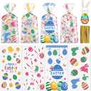 100 Pcs Easter Treat Bags - Happy Easter Gift Bag, Easters Eggs Plastic Cellophane Bag, Clear Colorful Easters Bunny Goodie Candy Favor Bags with Gold Twist Ties for Easte Party Favors Supplies