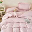RYNGHIPY Gingham Bedding Set King Size Pink Grid Ruffled Comforter Sets 5 Pieces Soft Fluffy Checkered Bed in a Bag with 1 Comforter 1 Flat Sheet 1 Fitted Sheet 2 Pillowcases (Pink Gingham, King)