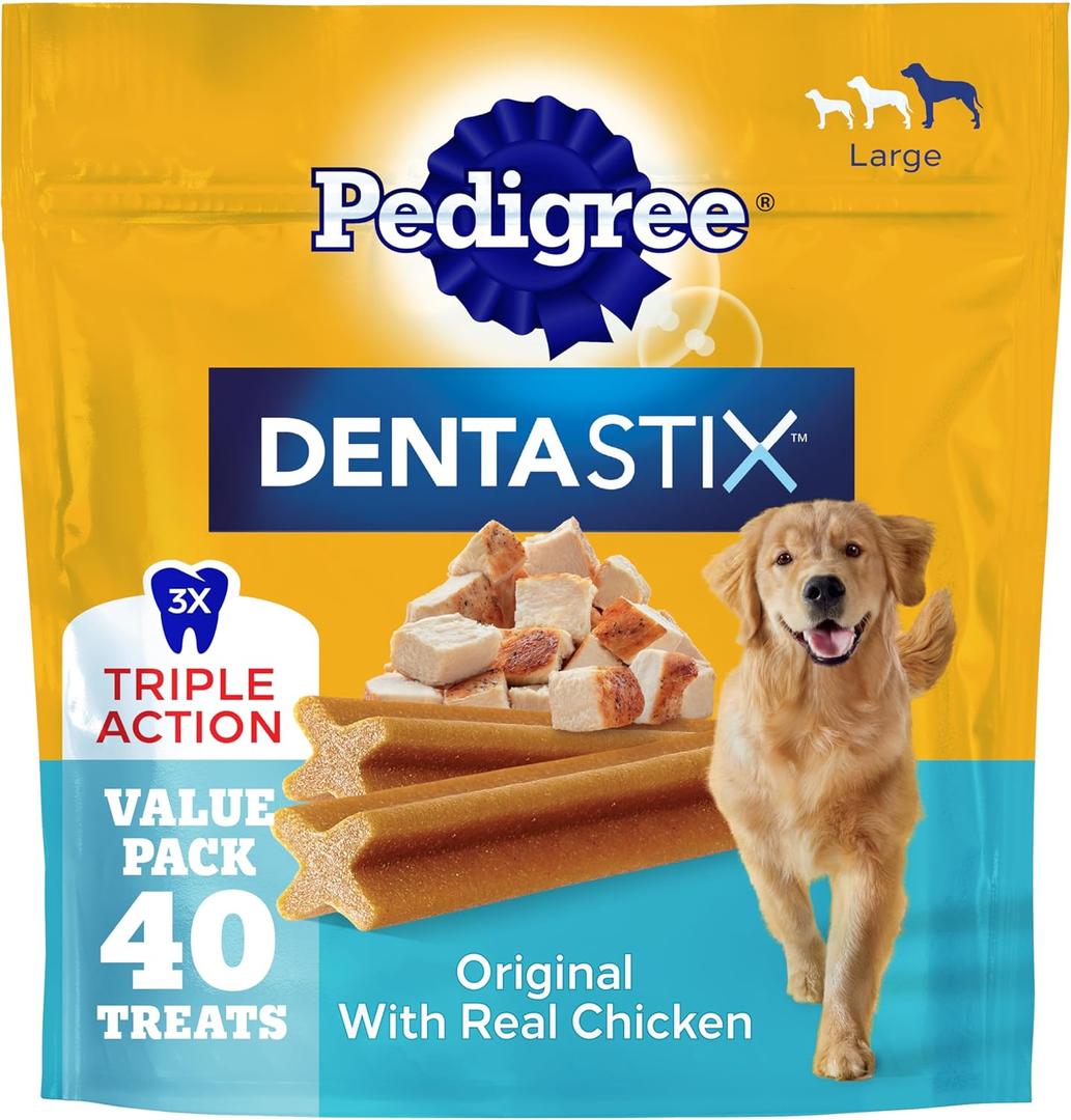 Pedigree Dentastix Large Dog Treats, Original Flavor with Real Chicken, 2.08 lb. Bag (40 Treats Total) (40 Count (Pack of 1))