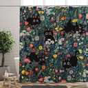 Cute Cat Shower Curtain Funny Black Cats Boho Floral Daisy Flower Shower Curtains for Bathroom Fun Kitten Animal Wildflower Farmhouse Waterproof Fabric Bath Curtain Decor 72 X 72 Inches