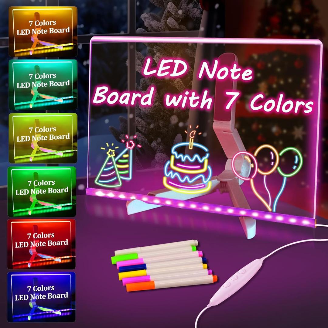 LED Note Board with 7 Colors Happy Birthday Gifts for Teens, 11.8"X7.9" Led Drawing Board for Kids Writing Board with Stand, Light Up Dry Erase Board with 7 Markers, Ideal Gift for Festival Decoration