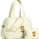 Birthday Presents for Women-Duffle Bag for Travel, Travel BagsBridal Shower Gifts-Initial Overnight Bag with Wet PocketLightweight Weekender Bags Personalized Gym Tote with Makeup Pouch (Beige)