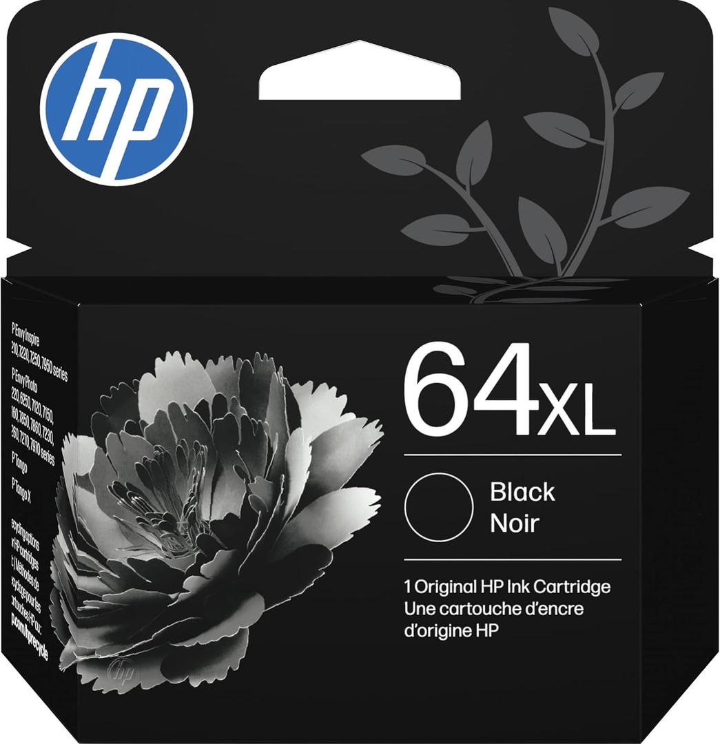 HP 64XL Black High-Yield Ink Cartridge | Works with Envy Inspire 7250e, 7950e; Envy Photo 6200, 7100, 7200, 7800, 7900; Tango Series | Eligible for Instant Ink | N9J92AN