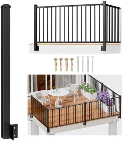 Egadis 1 Pack 2.56 in. x 2.56 in. x 46 in. Aluminum Side Mount Railing Post for 36" Stair or Level Railing Kit, Black Textured Powder-Coat Finish Fascia Mount Post Outer Corner Side Post
