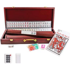 Complete American Mahjong Game Set, 166 Tiles, 4 All in One Pusher Racks, Chips, Wind Indicator (Wood Case)