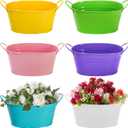 Foraineam Metal Flower Planter Pots Oval Plant Pot Holders with Handles, Floral Arrangement Bucket Tubs, Garden Succulent Cactus Container for Indoor Outdoor Wedding Party Events Decor, 6 Colors