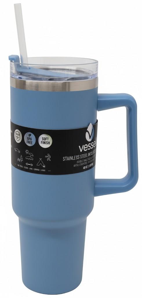 FF VESSEL SS TUMBLER W/HANDLE 40 OZ BLUE