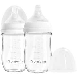 Numvim Natural Glass Baby Bottle Gentle & Extra Slow Flow, Newborn Breastfeeding Bottle with Anti Colic Nipple for 0 Months Babies, Includes S Nipples, (5Oz, 1 Packs)