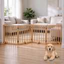 Wooden Foldable Dog Gate Freestanding 4 Panels Puppy Safety Fence-Brown