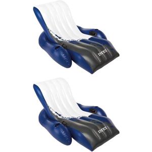 Intex Durable 18 Gauge Vinyl Inflatable Comfortable Pool Float Recliner Lounges with Cup Holders and Heavy Duty Handles (2 Pack)