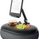 Beanbag Tablet Pillow Stand Raises Screen Height, Hands-Free Reading Holder, with Snack Bowl and Detachable Base for Bed or Couch, Compatible for Kindle, iPad, eBook, Tablet (Muted Gray)