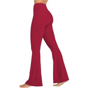 Sunzel Womens Flare Leggings No Front Seam Flare Yoga Pants with Tummy Control Crossover High Waist - 28" / 30" / 32" / 34" (Medium, True Red)