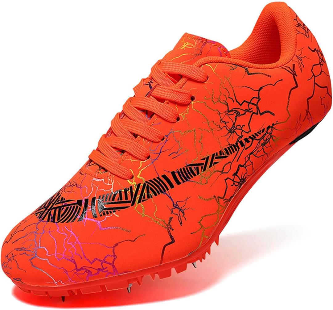 Men's Track Spike Shoes Lightweight Breathable Running Sneakers for Distance Sprinting Athletic Training Jumping Track and Field Suitable for Women and Girls (7, Orange)