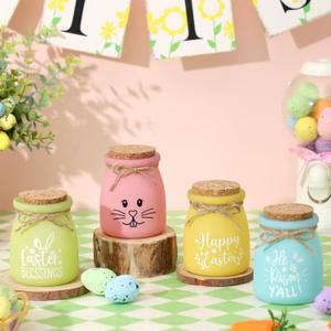 Easter Decor, Easter Tiered Tray Decorations, 4 Pcs Bunny Mini Jars for Table, Spring Tiered Tray Decor, Spring Colorful Decorations for Table, Kitchen, Home, Office