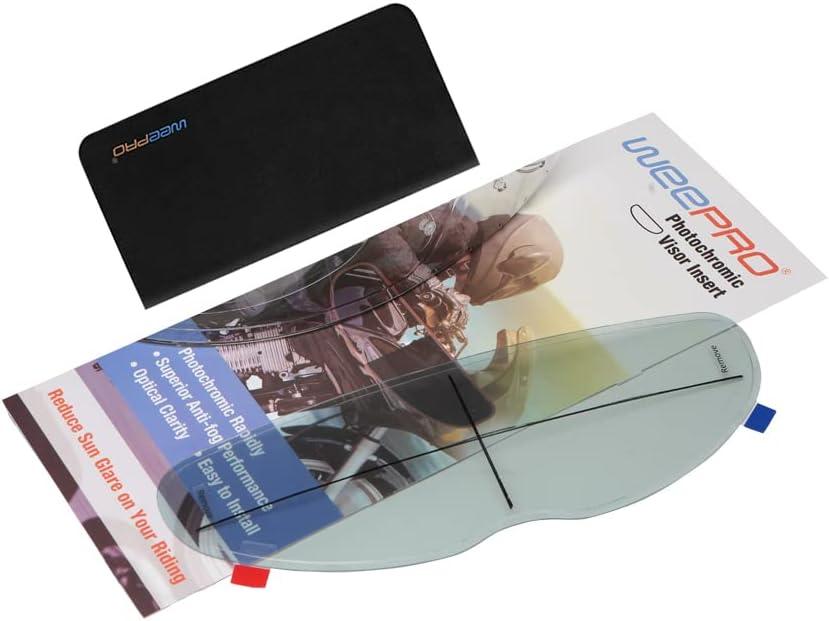 Photochromic and Anti Fog Insert Film for Motorcycle Helmet Visor,Inner Auto Darkening Layer Transitions Clear Indoors to Dark in Sunlight,Easy Peel and Stick Installation,3.66" x 10.7"