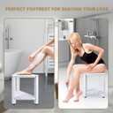 Shower Foot Rest 13 in, Bamboo Shower Stool for Shaving Legs,Corner Bath Shower Bench with Starage Shelf for Inside Small Shower Spaces-White