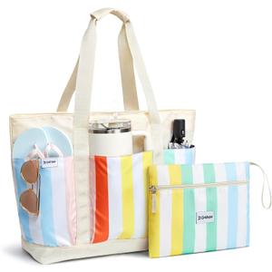 G4Free Beach Bag,Waterproof Beach Tote Pool Bags for Women,Compatible with Stanley Cup,Foldablefor Weekender Travel (35L, Rainbow Stripes) G4Free Beach Bag,Waterproof Beach Tote Pool Bags for Women,Compatible with Stanley Cup,Foldablefor Weekender Travel (35L, Rainbow Stripes)
