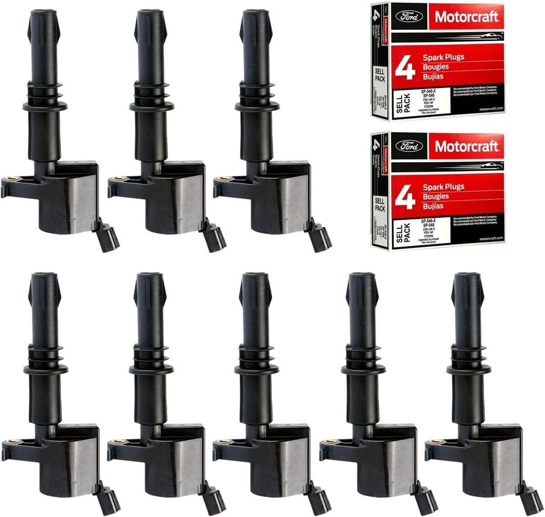 MAS Set of 8 Ignition Coils Pack DG511 & Motorcraft Spark Plugs SP546 SP515 PZH14F Compatible with Ford F150 F250 Expedition Lincoln Navigator FD508