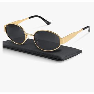 livho Retro Polarized Sunglasses - UV400 Protection, Oval Shape, Metal Frames - Matching Soft Case Inlcuded