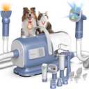 Dog Grooming Vacuum and Dryer Kit, Blower for Pet Vacuum Grooming 7 in 1 with Clippers for Dogs Hair Shedding Brush Remover Tools at Home Blue Grey