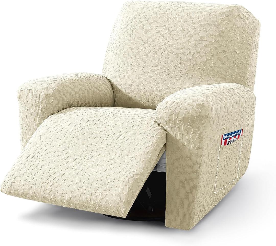 ZNSAYOTX Oversized Recliner Covers (36"-46") New 3-Piece, Fashion Large Recliner Chair Slipcovers with Pocket, 2025 Soft Jacquard Fabric Pet Friendly Lazy Boy Reclining Protector (Beige) (1 Seat-XL)