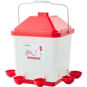 VEVOR 5 Gallon Automatic Chicken Waterer, 6 Water Ports, Automatic-Fill Water Cup, Automatic Gravity Waterer with Handle & Sealed Rubber Ring, Waterproof PP Material, No Waste Design, for Chicken