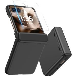 MAKAVO for Motorola Razr Plus 2025/2024 Case, Built-in Outer Screen Protector & Hinge Protection, Slim Fit Hard Full Body Shockproof Phone Cover for Motorola Moto Razr+ 2024/2025, Black