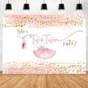 Aperturee 7x5ft 2nd Birthday Backdrop Two Cute for Girls Golden Dots Blush Pink Glitter Ballet Shoes Tutu Crown Photography Background Princess Bday Party Decorations Banner Photo Booth Props