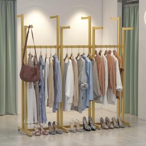 Gold Clothing Racks, Metal Clothes Rack with 8 Straight Arms, Freestanding Garment Rack for Hanging Clothes Heavy Duty, 46" to 63" Adjustable Height Retail Clothing Rack for Boutiques Display