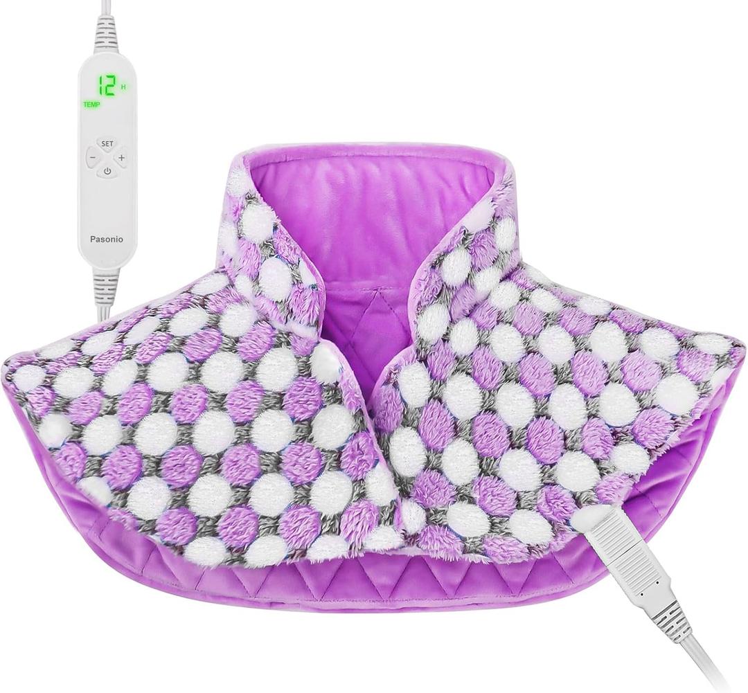 Full Weighted Heating Pad for Neck and Shoulders, Pasonio Large Electric Heated Wrap for Cramps and Pain Relief - 2.4lb Hot Heat Pad with Moist & Dry Heat Therapy Options, Washable- (18"x22") - PYQ03