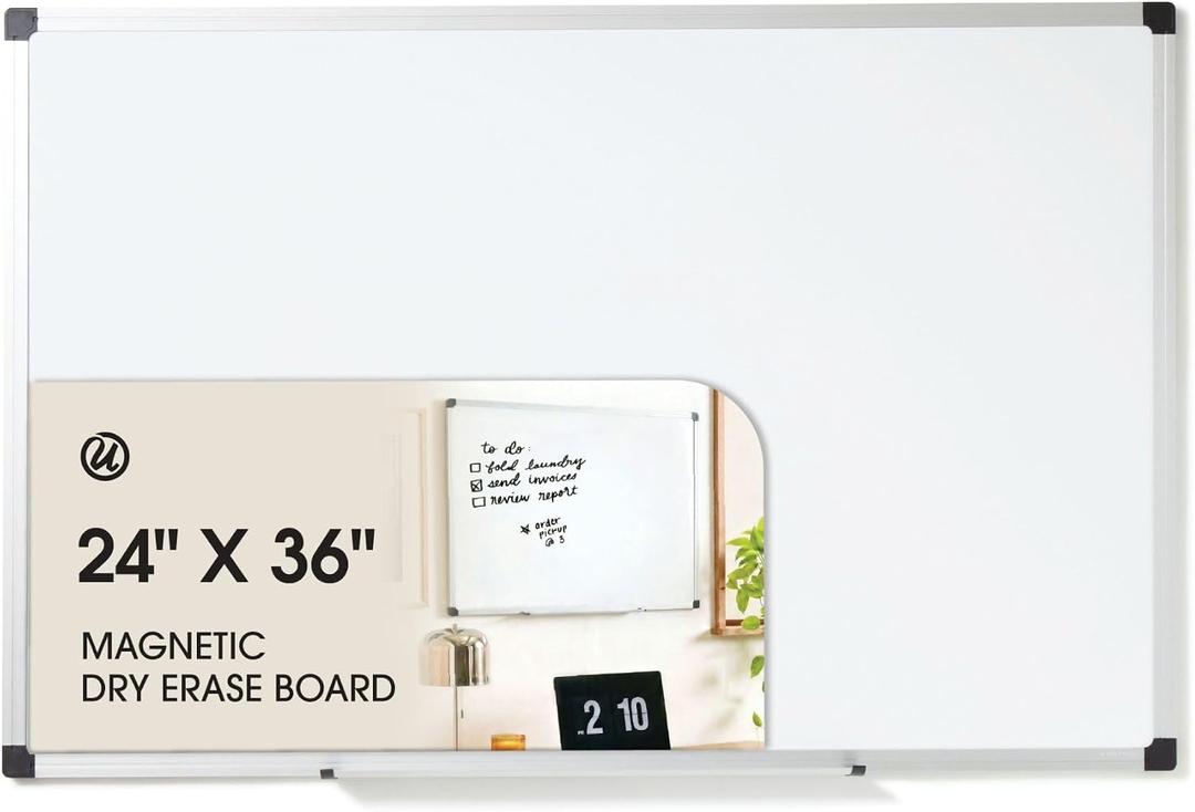 U Brands 24" x 36" Large Magnetic White Board, Silver Metal Frame