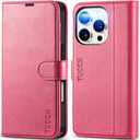 TUCCH Wallet Case for iPhone 16 Pro, Flip Wallet PU Leather Magnetic Protective Cover with [RFID Blocking] [4 Card Slots] Stand [TPU Interior Case] Compatible with iPhone 16 Pro, Hot Pink