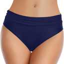 Zmart Women Full Coverage Ruched Bikini Bottoms Tummy Control Swim Bottoms Scrunch Ruffle Bathing Suit Bottom (X-Small, Navy Blue)