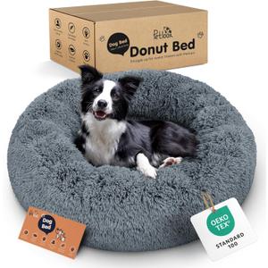 Donut Dog Bed - Premium Comfort for Anxiety Relief - Fluffy & Calming Design with Ultra-Plush Support | Cozy Round Dog Bed with Super Soft Circle Style (Size L Dark Grey)